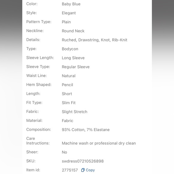 Drawstring Ruched Baby Blue Dress - Picture 5 of 5